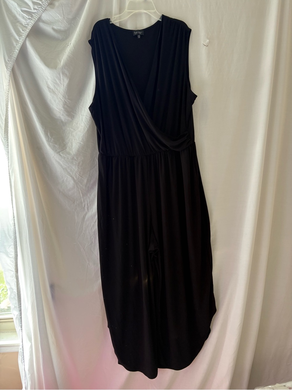 Black Sleeveless Wrap-Front Jumpsuit with Wide Legs-Classic Comfort